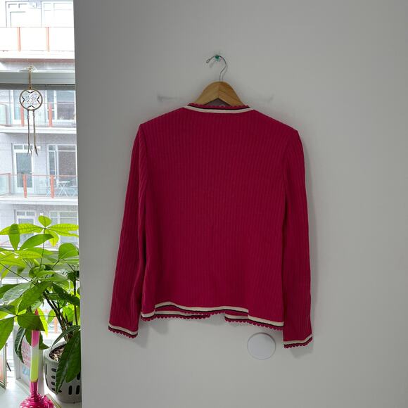 St. John Pink & White Scallop Hem Tie Knit Sweater Size 8 - Picture 5 of 5